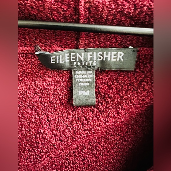Eileen Fisher red textured Wool open front long sleeve cardigan petite M - Picture 3 of 7